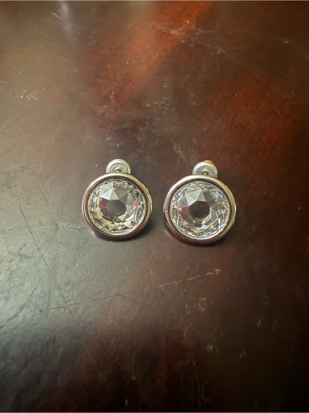 Clear Crystal Round Stud Earrings - Elegant Silver-Tone Setting